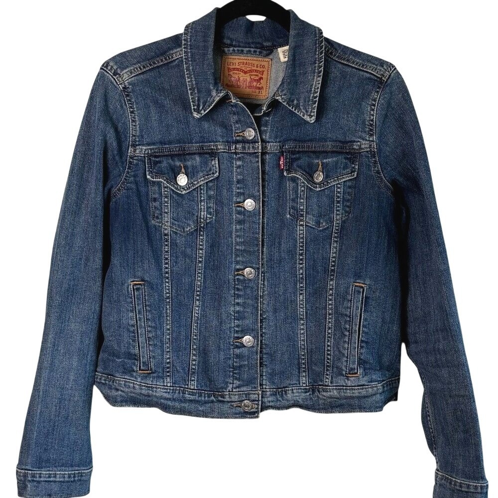 Levi's Original Trucker Denim Jacket XL Medium Blue Stretch Jean Jacket Classic